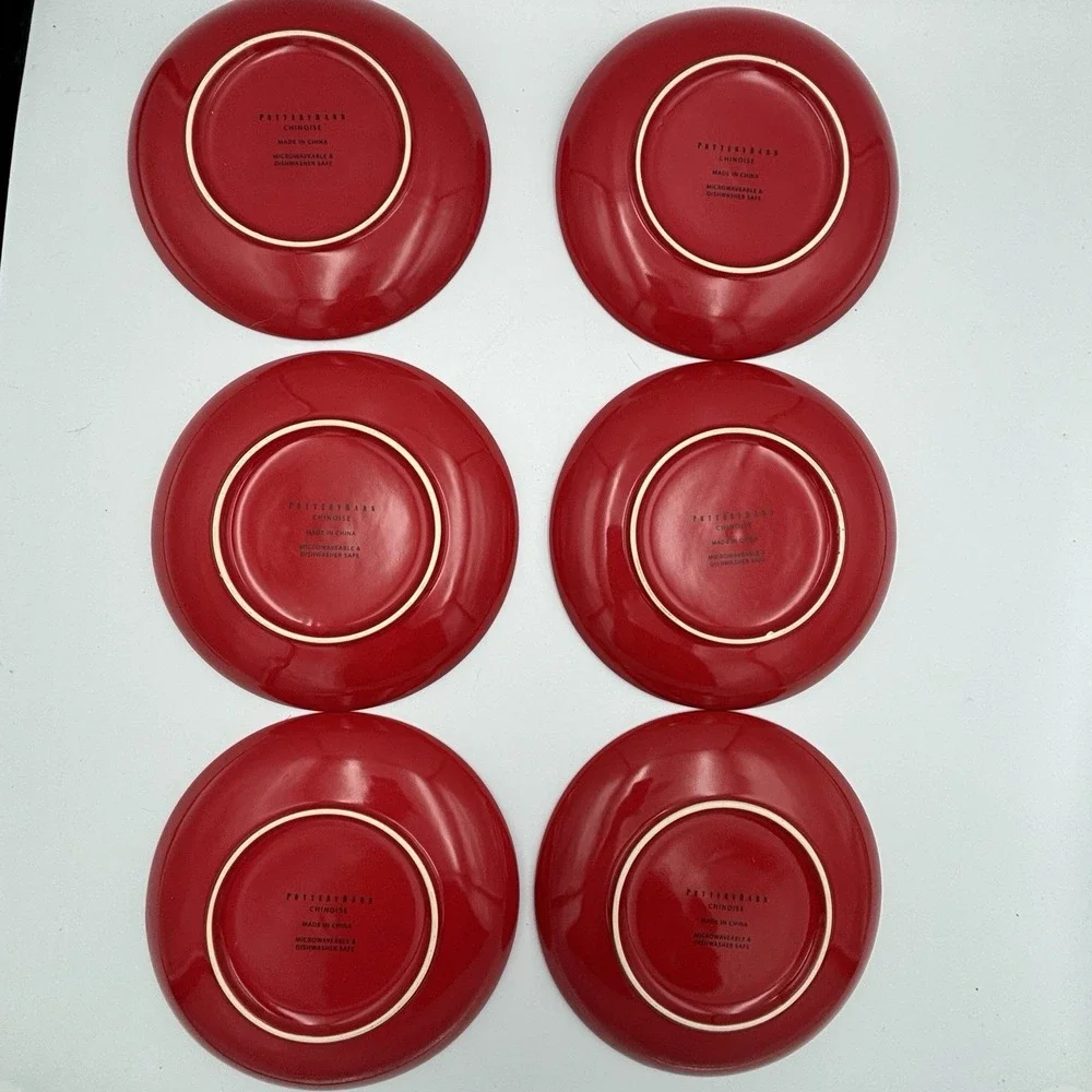 Pottery Barn Chinoise Dessert / Salad Plates Set of 6 Red & Gold 7